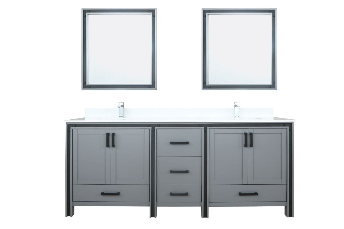 Lexora Ziva 80" Dark Grey Double Vanity, Cultured Marble Top, White Square Sink and 30" Mirrors LZV352280SBJSM30 - MyBBQDirect