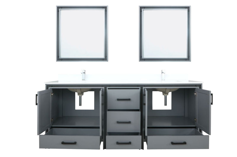 Lexora Ziva 80" Dark Grey Double Vanity, Cultured Marble Top, White Square Sink and 30" Mirrors LZV352280SBJSM30