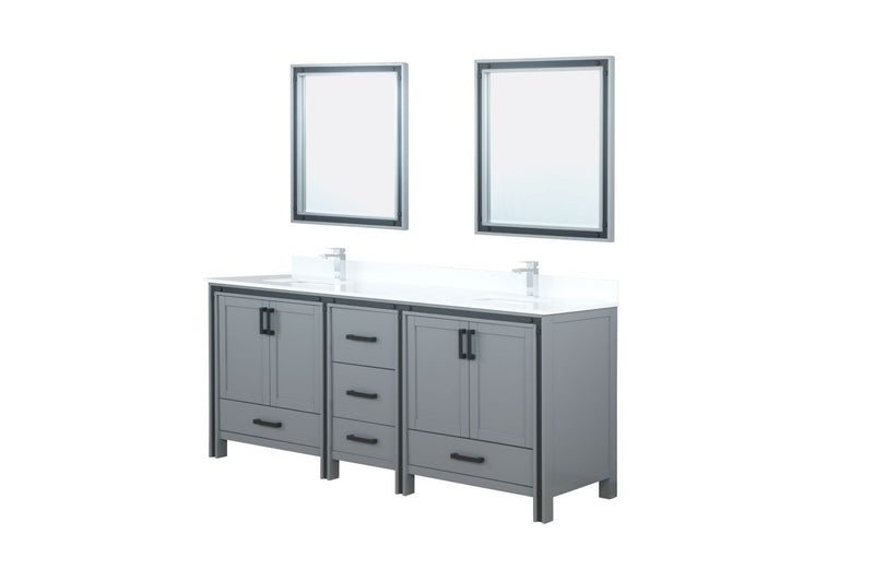 Lexora Ziva 80" Dark Grey Double Vanity, Cultured Marble Top, White Square Sink and 30" Mirrors LZV352280SBJSM30