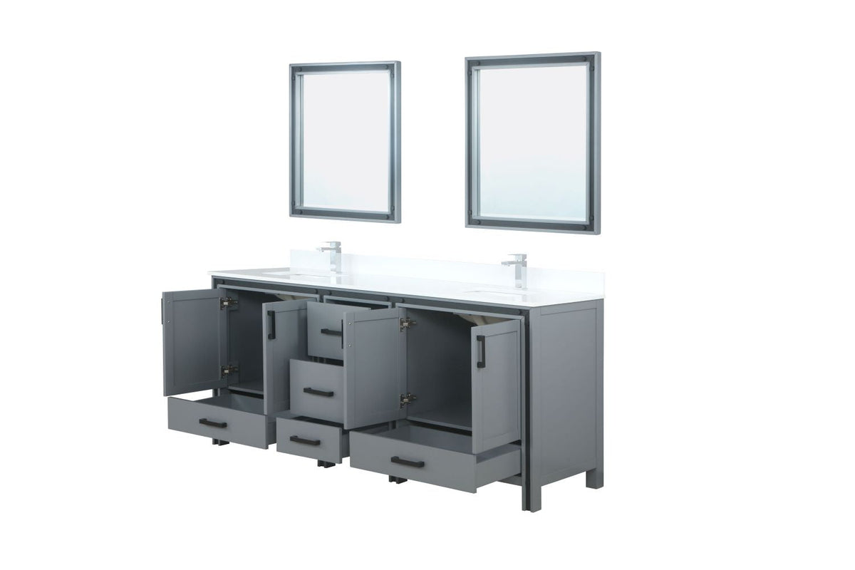 Lexora Ziva 80" Dark Grey Double Vanity, Cultured Marble Top, White Square Sink and 30" Mirrors LZV352280SBJSM30 - MyBBQDirect