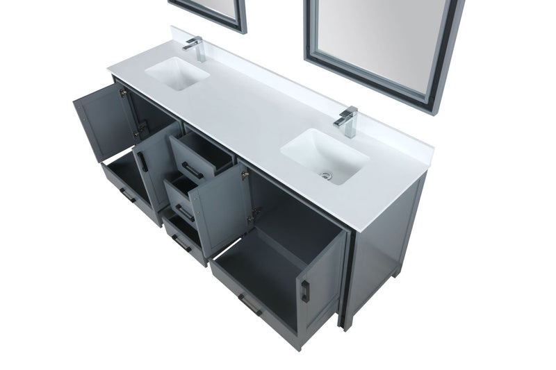 Lexora Ziva 80" Dark Grey Double Vanity, Cultured Marble Top, White Square Sink and 30" Mirrors LZV352280SBJSM30