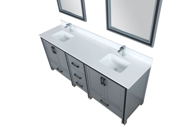 Lexora Ziva 80" Dark Grey Double Vanity, Cultured Marble Top, White Square Sink and 30" Mirrors LZV352280SBJSM30