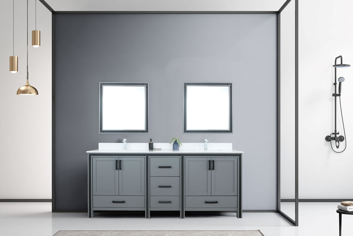 Lexora Ziva 80" Dark Grey Double Vanity, Cultured Marble Top, White Square Sink and 30" Mirrors LZV352280SBJSM30 - MyBBQDirect
