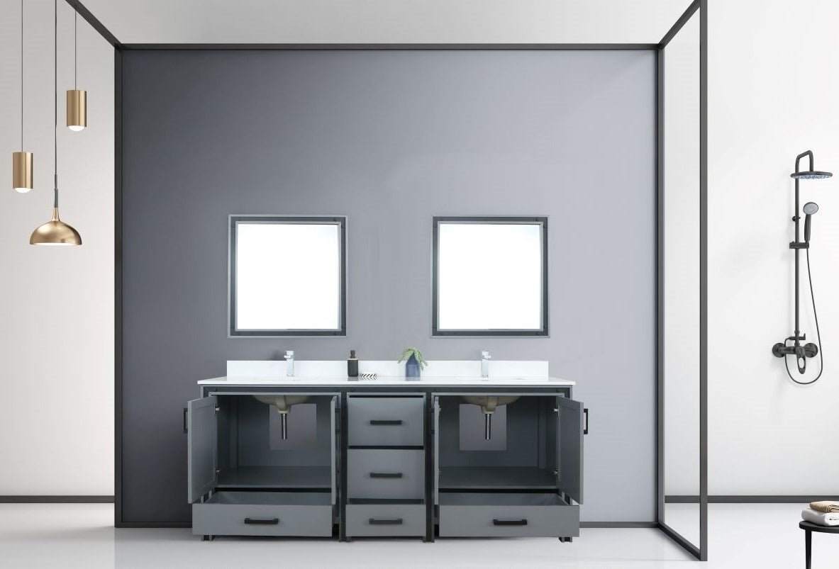 Lexora Ziva 80" Dark Grey Double Vanity, Cultured Marble Top, White Square Sink and 30" Mirrors LZV352280SBJSM30 - MyBBQDirect