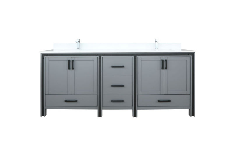 Lexora Ziva 80" Dark Grey Double Vanity, Cultured Marble Top, White Square Sink and no Mirror LZV352280SBJS000