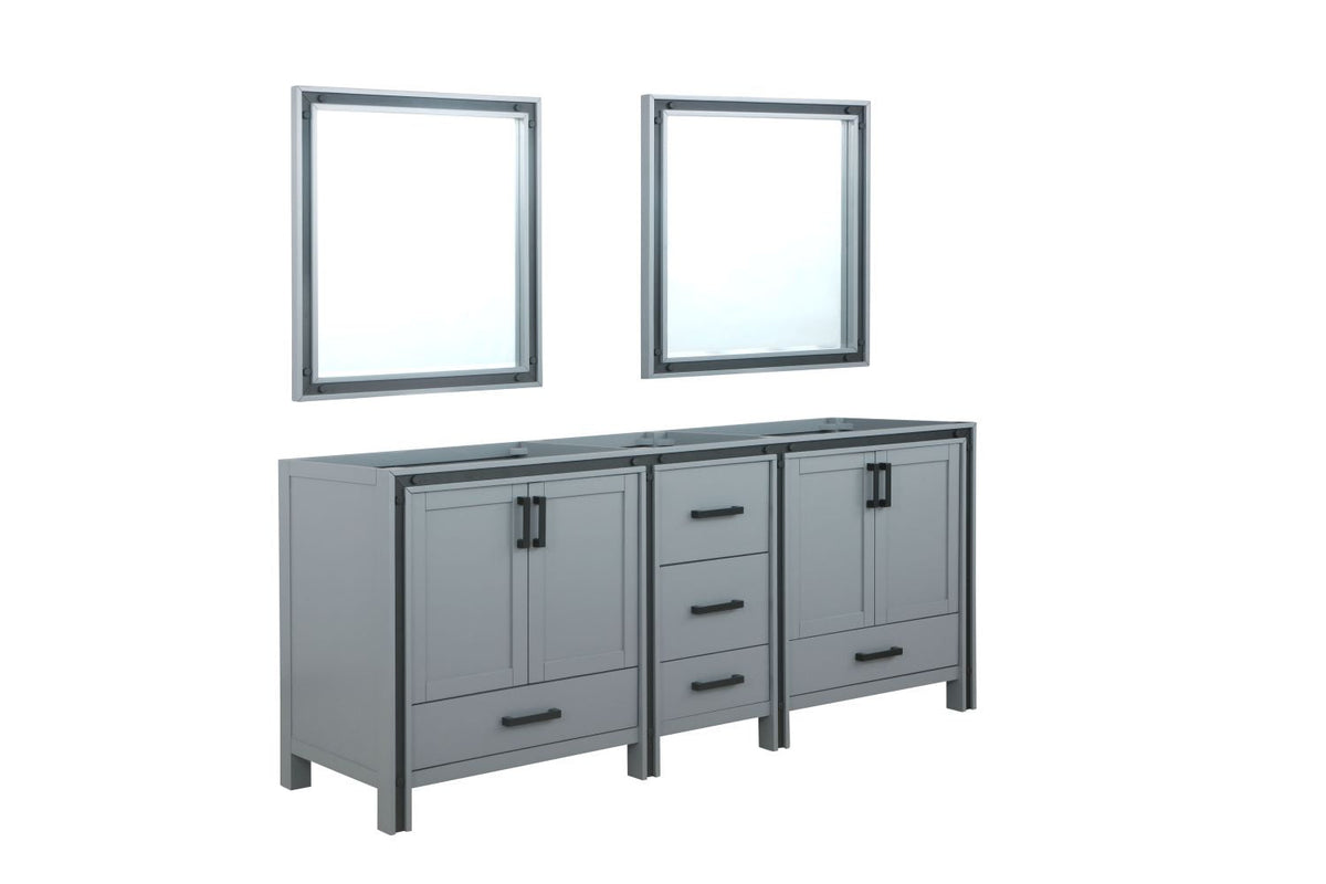 Lexora Ziva 80" Dark Grey Double Vanity, no Top and 30" Mirrors LZV352280SB00M30 - MyBBQDirect