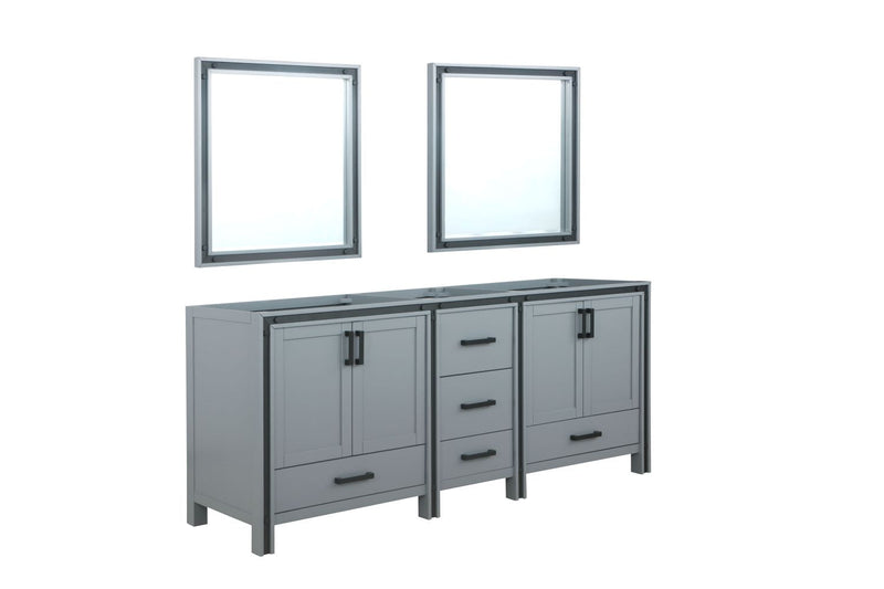 Lexora Ziva 80" Dark Grey Double Vanity, no Top and 30" Mirrors LZV352280SB00M30