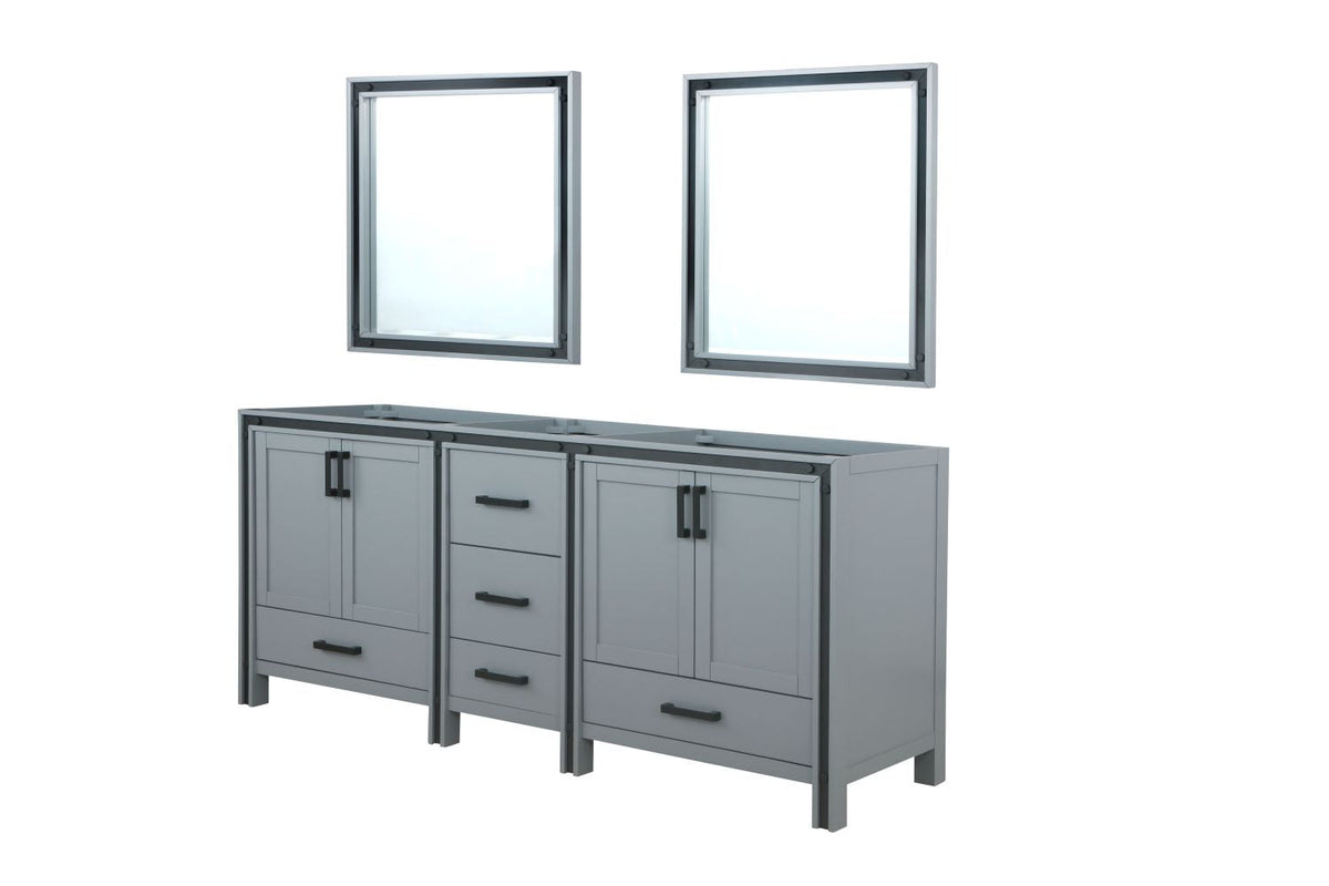 Lexora Ziva 80" Dark Grey Double Vanity, no Top and 30" Mirrors LZV352280SB00M30 - MyBBQDirect