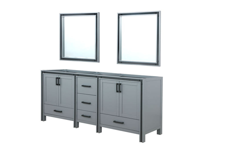 Lexora Ziva 80" Dark Grey Double Vanity, no Top and 30" Mirrors LZV352280SB00M30