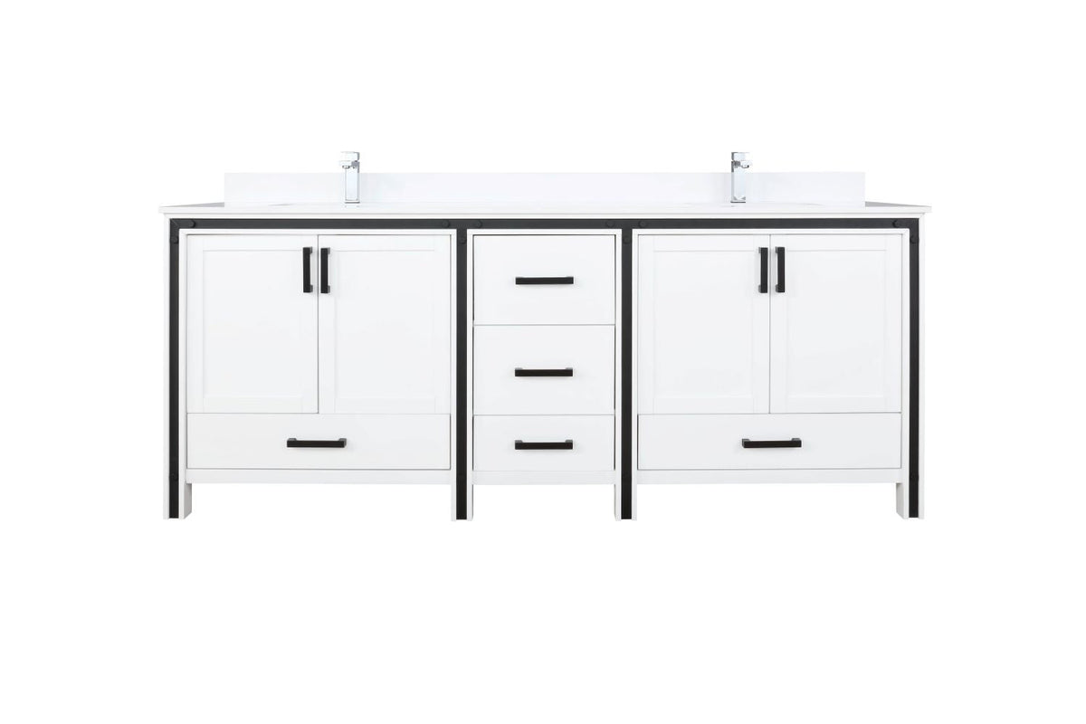 Lexora Ziva 80" White Double Vanity, Cultured Marble Top, White Square Sink and no Mirror LZV352280SAJS000 - MyBBQDirect