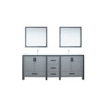 Lexora Ziva 84" Dark Grey Double Vanity, Cultured Marble Top, White Square Sink and 34" Mirrors LZV352284SBJSM34 - MyBBQDirect