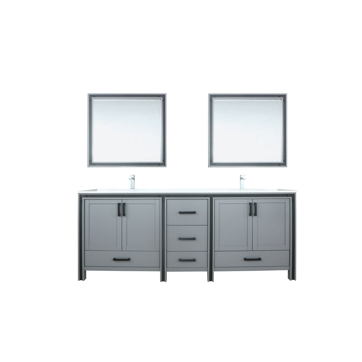 Lexora Ziva 84" Dark Grey Double Vanity, Cultured Marble Top, White Square Sink and 34" Mirrors LZV352284SBJSM34 - MyBBQDirect