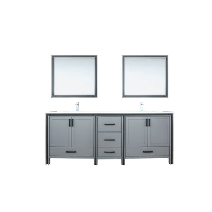 Lexora Ziva 84" Dark Grey Double Vanity, Cultured Marble Top, White Square Sink and 34" Mirrors LZV352284SBJSM34 - MyBBQDirect