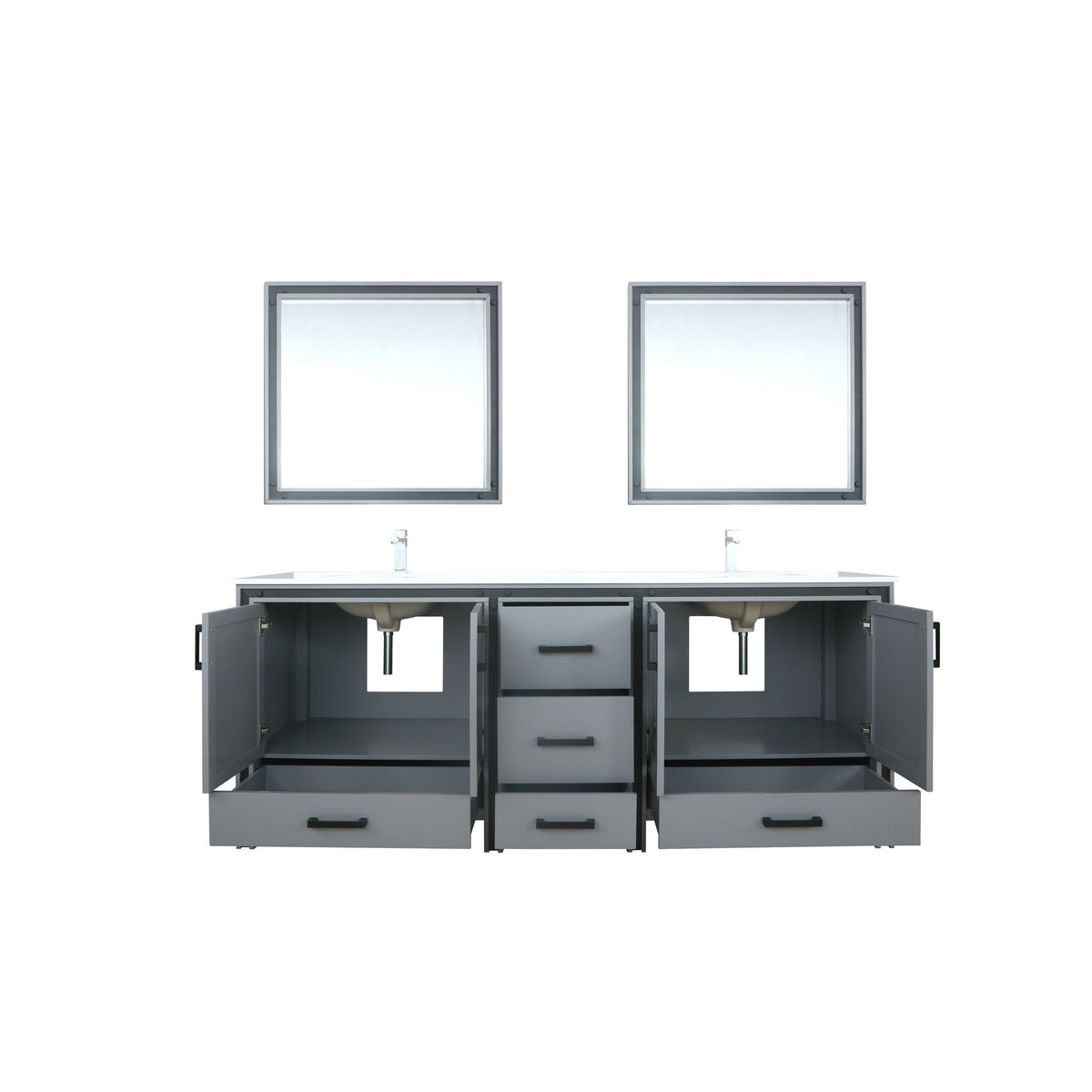 Lexora Ziva 84" Dark Grey Double Vanity, Cultured Marble Top, White Square Sink and 34" Mirrors LZV352284SBJSM34 - MyBBQDirect