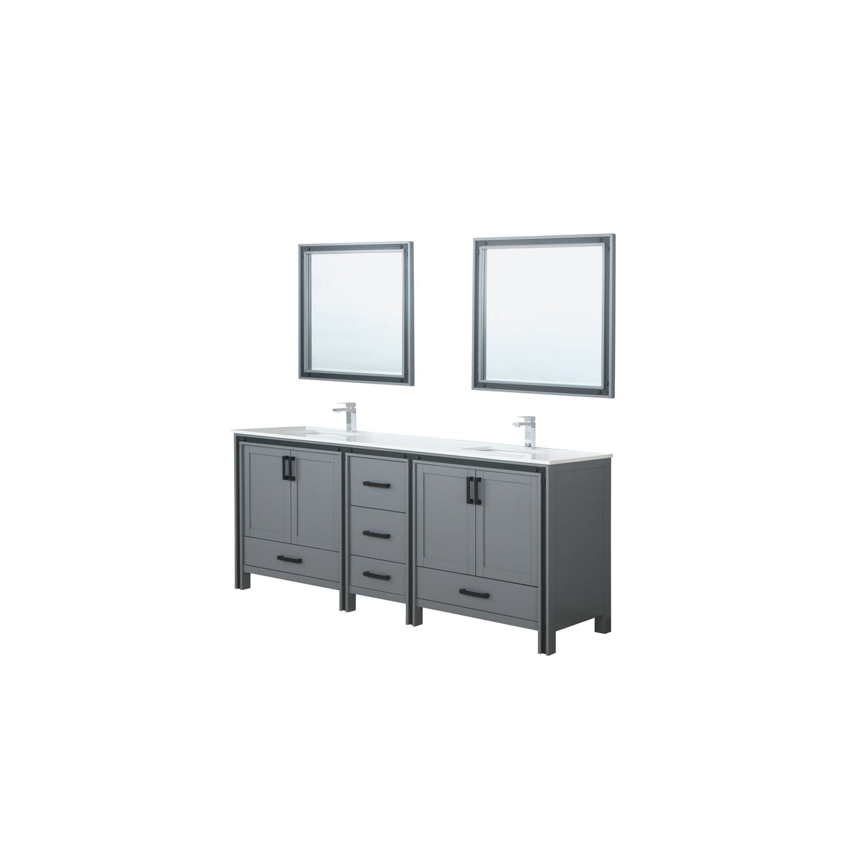 Lexora Ziva 84" Dark Grey Double Vanity, Cultured Marble Top, White Square Sink and 34" Mirrors LZV352284SBJSM34 - MyBBQDirect