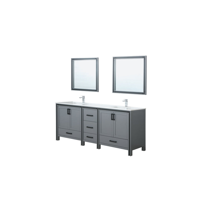 Lexora Ziva 84" Dark Grey Double Vanity, Cultured Marble Top, White Square Sink and 34" Mirrors LZV352284SBJSM34