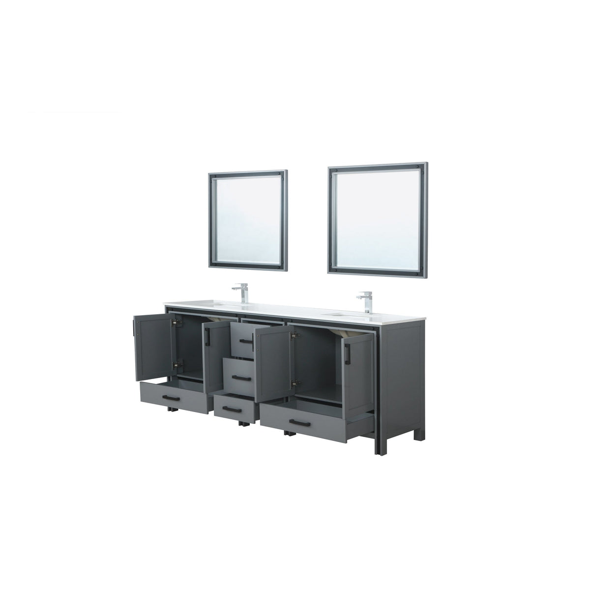 Lexora Ziva 84" Dark Grey Double Vanity, Cultured Marble Top, White Square Sink and 34" Mirrors LZV352284SBJSM34 - MyBBQDirect