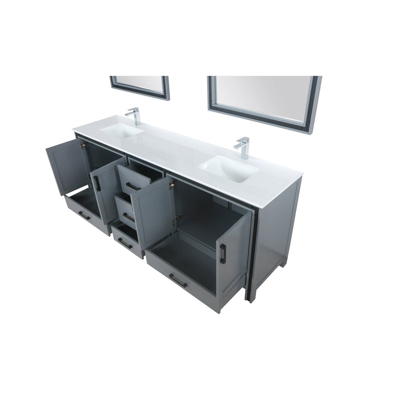 Lexora Ziva 84" Dark Grey Double Vanity, Cultured Marble Top, White Square Sink and 34" Mirrors LZV352284SBJSM34