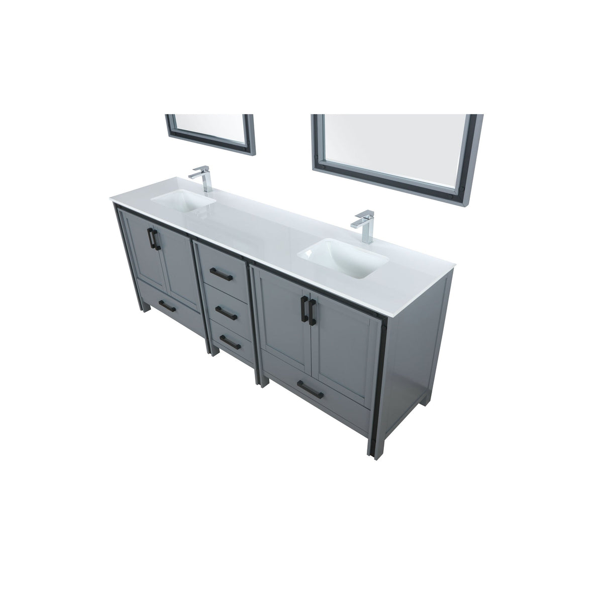 Lexora Ziva 84" Dark Grey Double Vanity, Cultured Marble Top, White Square Sink and 34" Mirrors LZV352284SBJSM34 - MyBBQDirect