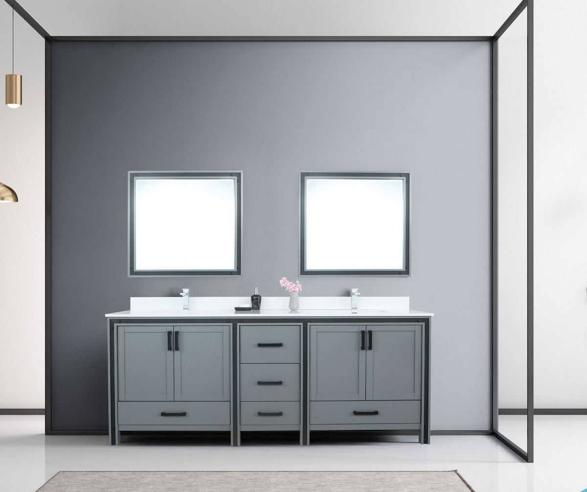 Lexora Ziva 84" Dark Grey Double Vanity, Cultured Marble Top, White Square Sink and 34" Mirrors LZV352284SBJSM34 - MyBBQDirect