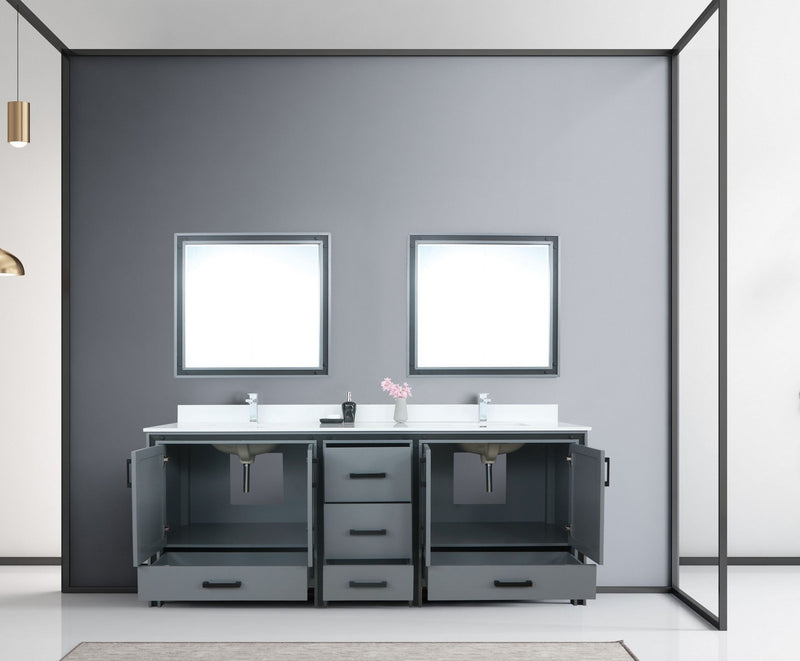 Lexora Ziva 84" Dark Grey Double Vanity, Cultured Marble Top, White Square Sink and 34" Mirrors LZV352284SBJSM34