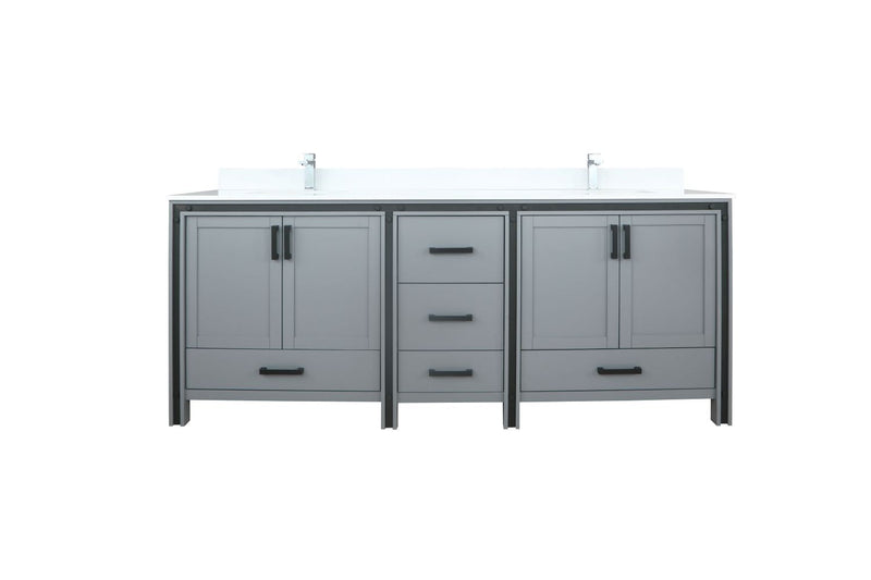 Lexora Ziva 84" Dark Grey Double Vanity, Cultured Marble Top, White Square Sink and no Mirror LZV352284SBJS000