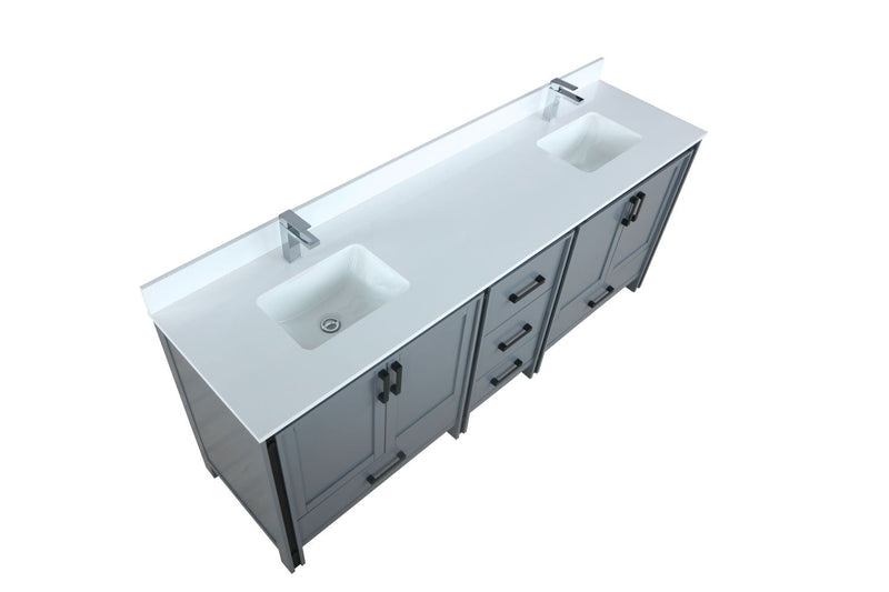 Lexora Ziva 84" Dark Grey Double Vanity, Cultured Marble Top, White Square Sink and no Mirror LZV352284SBJS000