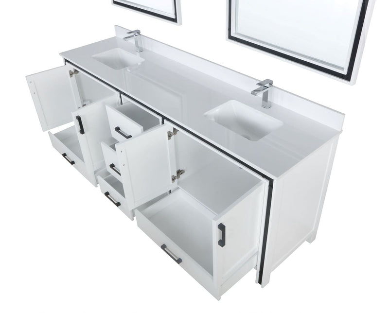 Lexora Ziva 84" White Double Vanity, Cultured Marble Top, White Square Sink and 34" Mirrors LZV352284SAJSM34