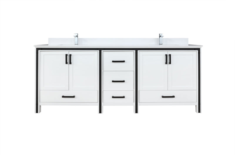 Lexora Ziva 84" White Double Vanity, Cultured Marble Top, White Square Sink and no Mirror LZV352284SAJS000