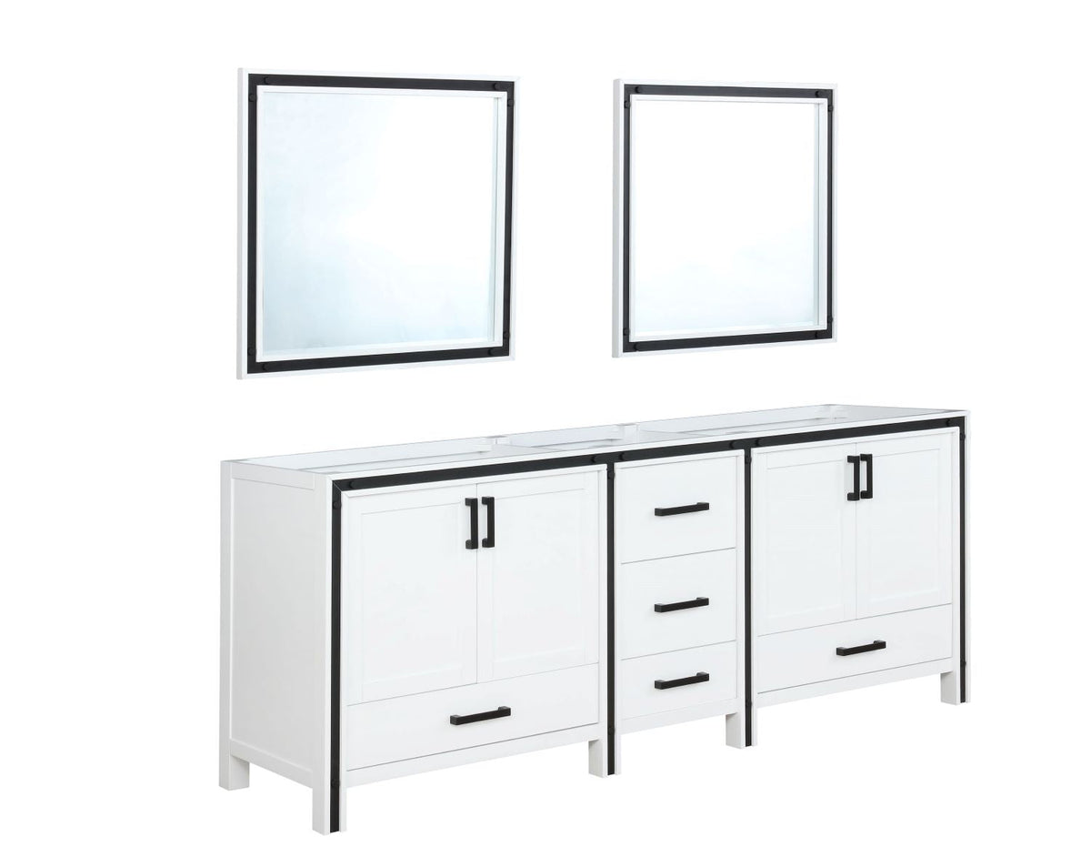 Lexora Ziva 84" White Double Vanity, no Top and 34" Mirrors LZV352284SA00M34 - MyBBQDirect