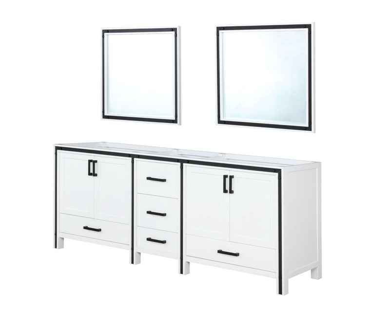 Lexora Ziva 84" White Double Vanity, no Top and 34" Mirrors LZV352284SA00M34