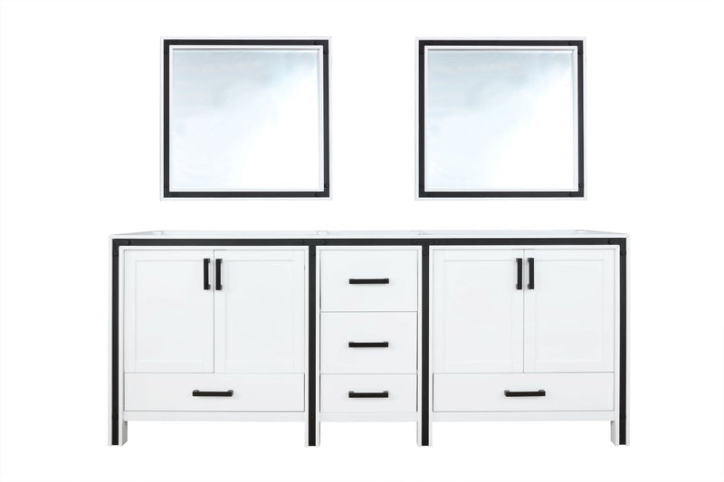 Lexora Ziva 84" White Double Vanity, no Top and 34" Mirrors LZV352284SA00M34