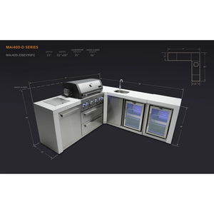 Mont Alpi 400 Deluxe BBQ Grill Island with 90 Degree Corner Beverage Center and Fridge - MAi400-D90BEVFC - MyBBQDirect
