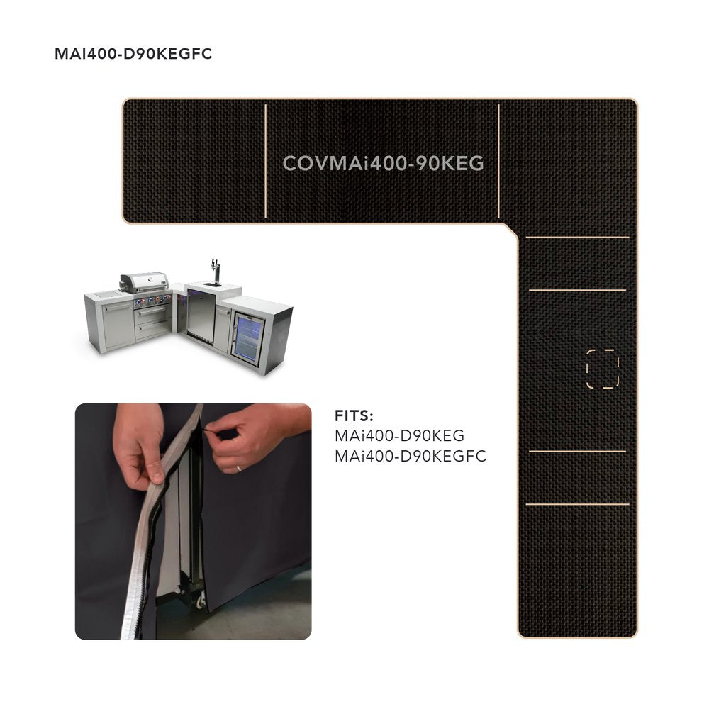 Mont Alpi 400 Island Cover with a 90 Degree Corner and Kegerator - COVMAi400-90KEG - MyBBQDirect