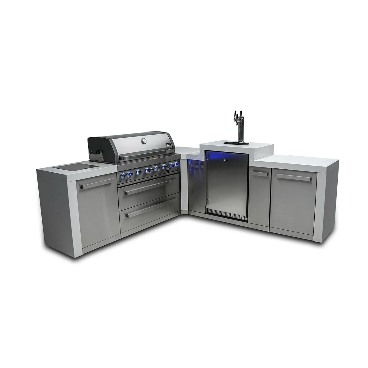 Mont Alpi 805 Deluxe BBQ Grill Island with 90 Degree Corner and Kegerator - MAi805-D90KEG - MyBBQDirect