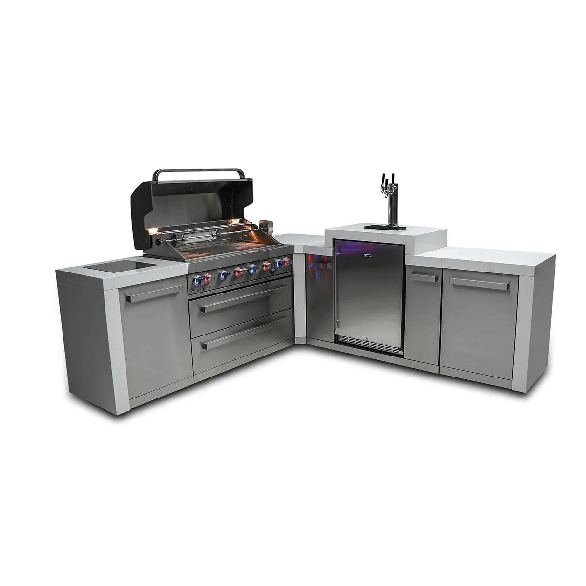 Mont Alpi 805 Deluxe BBQ Grill Island with 90 Degree Corner and Kegerator - MAi805-D90KEG - MyBBQDirect