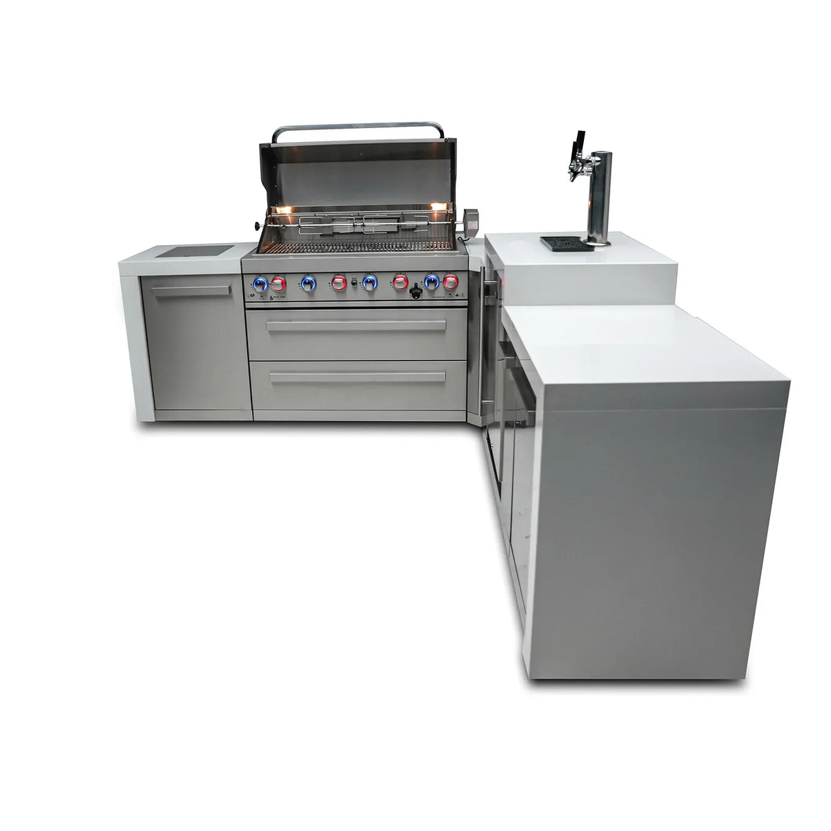Mont Alpi 805 Deluxe BBQ Grill Island with 90 Degree Corner and Kegerator - MAi805-D90KEG - MyBBQDirect