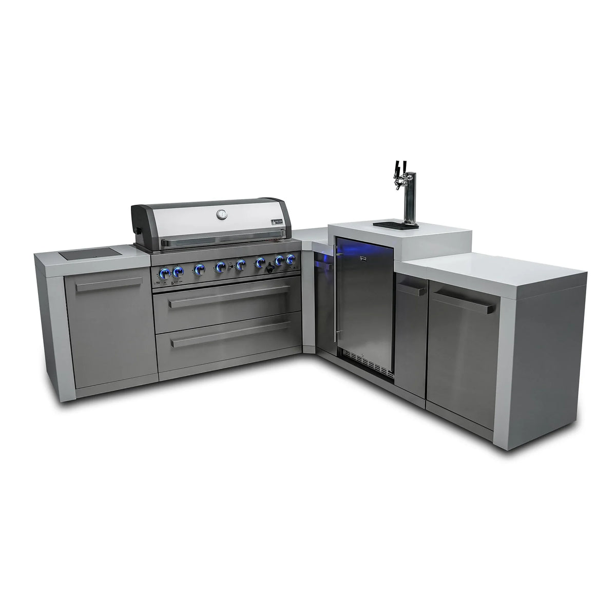 Mont Alpi 805 Deluxe BBQ Grill Island with 90 Degree Corner and Kegerator - MAi805-D90KEG - MyBBQDirect