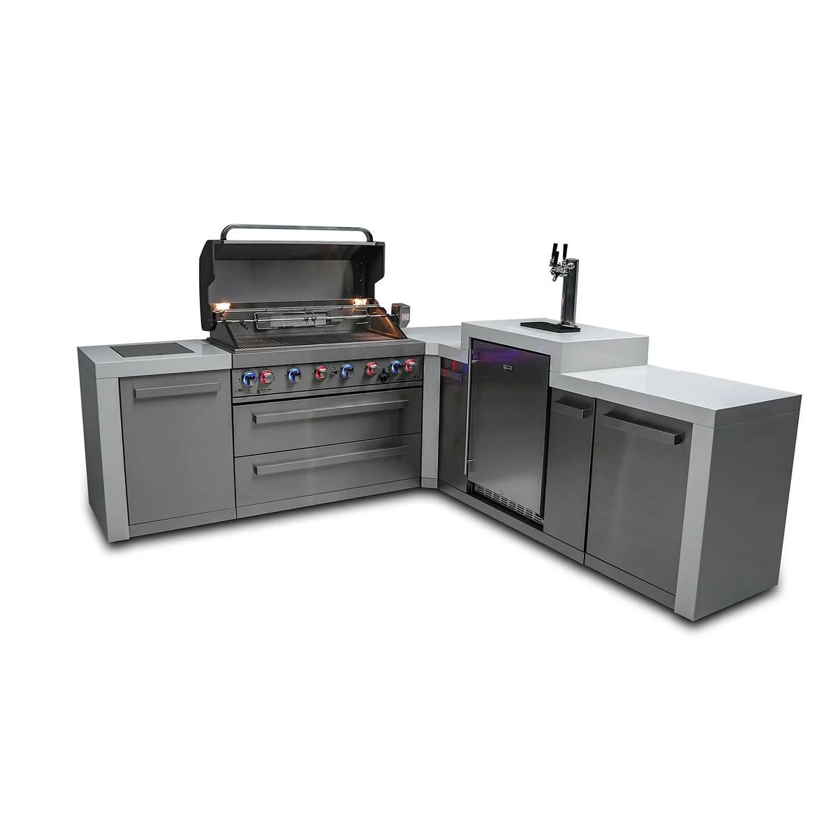 Mont Alpi 805 Deluxe BBQ Grill Island with 90 Degree Corner and Kegerator - MAi805-D90KEG - MyBBQDirect