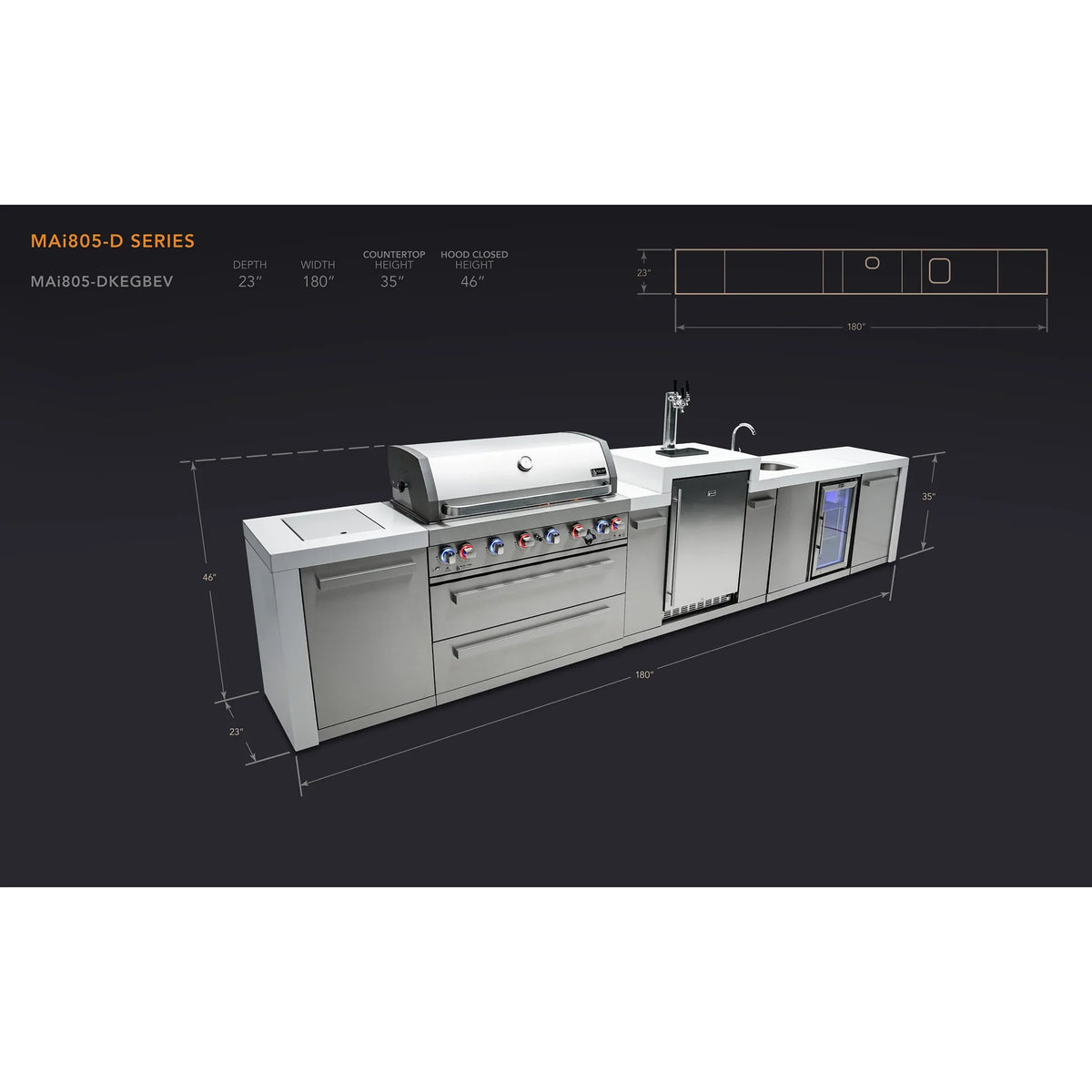 Mont Alpi 805 Deluxe BBQ Grill Island with Kegerator and Beverage Center - MAi805-DKEGBEV - MyBBQDirect