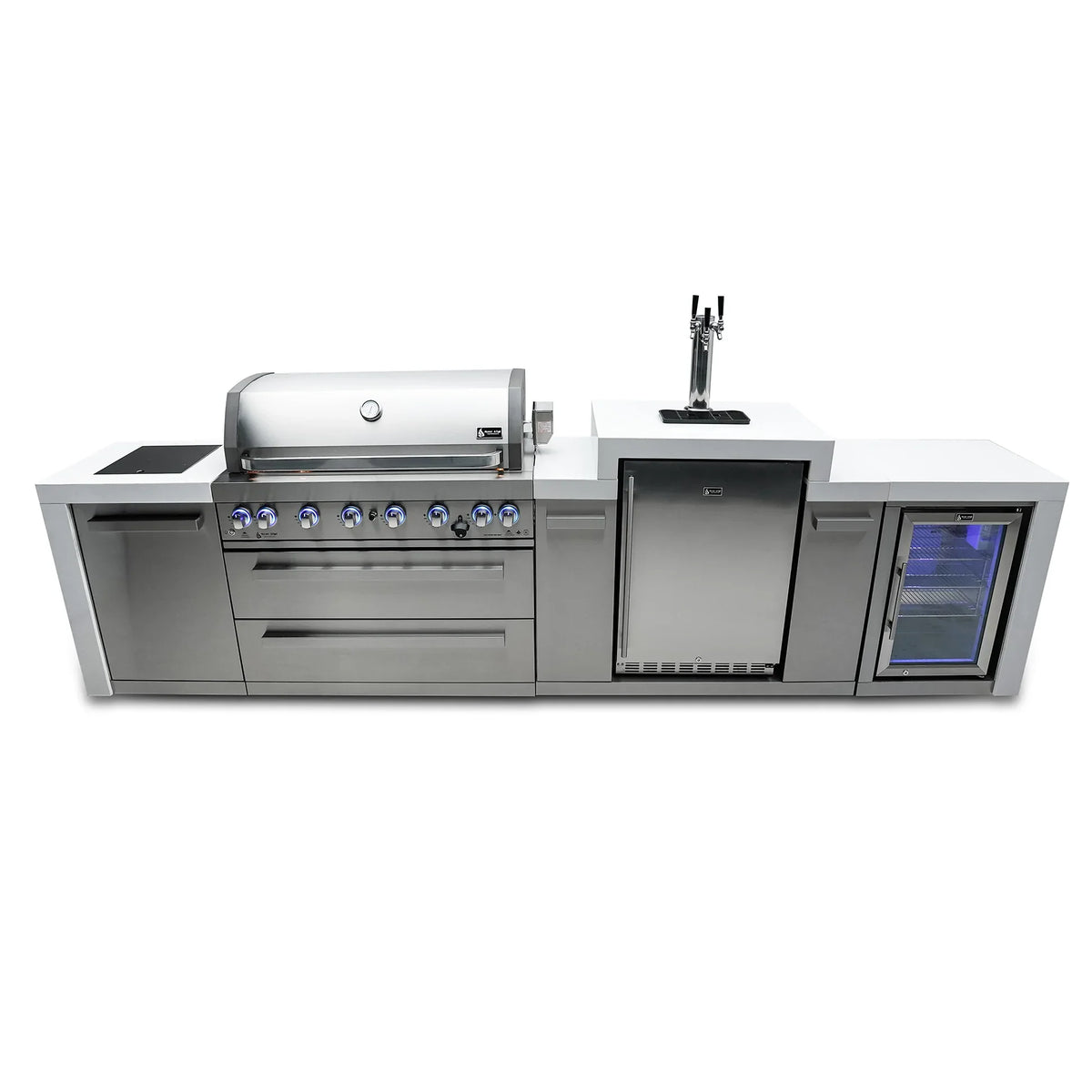 Mont Alpi 805 Deluxe BBQ Grill Island with Kegerator and Fridge Cabinet - MAI805-DKEGFC - MyBBQDirect