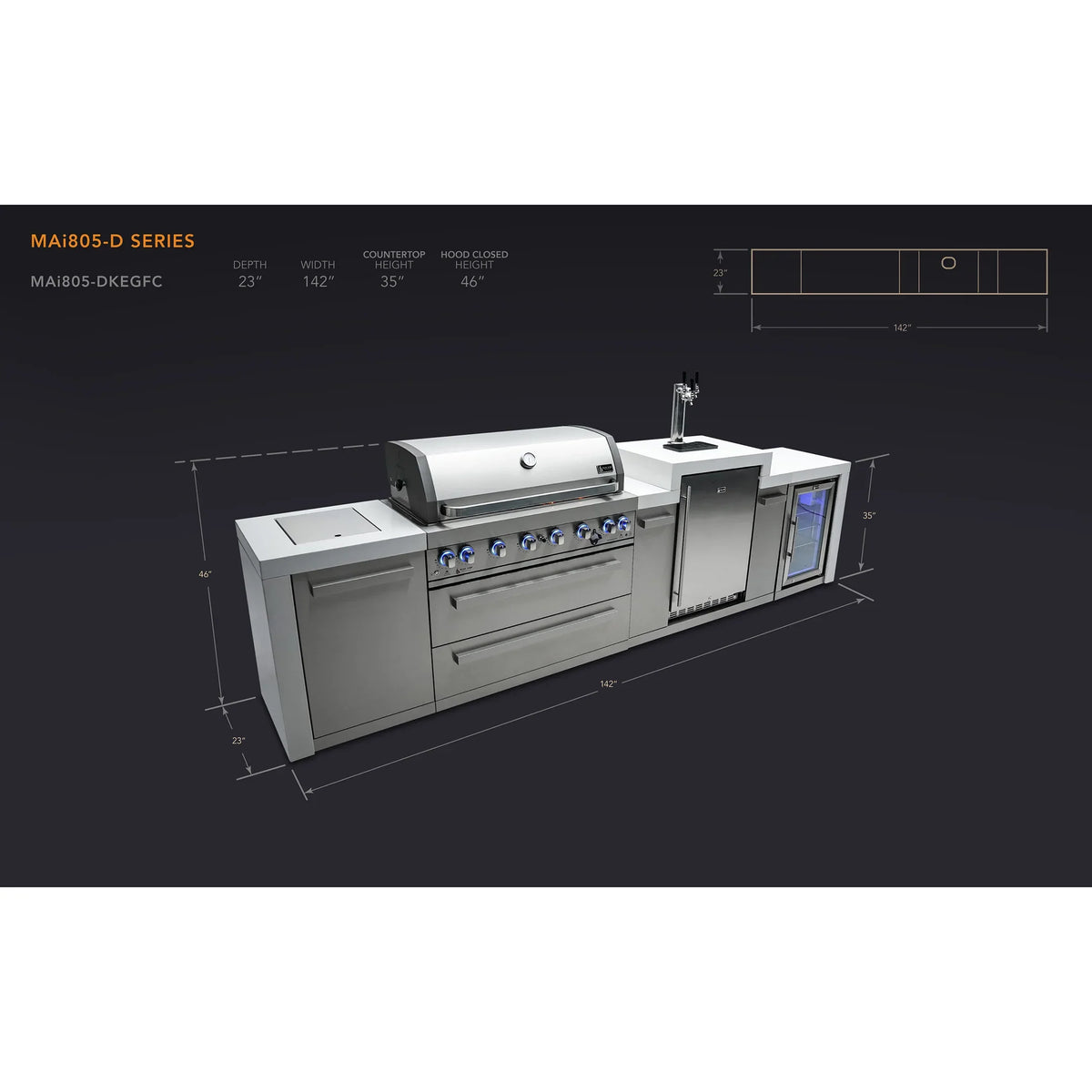 Mont Alpi 805 Deluxe BBQ Grill Island with Kegerator and Fridge Cabinet - MAI805-DKEGFC - MyBBQDirect