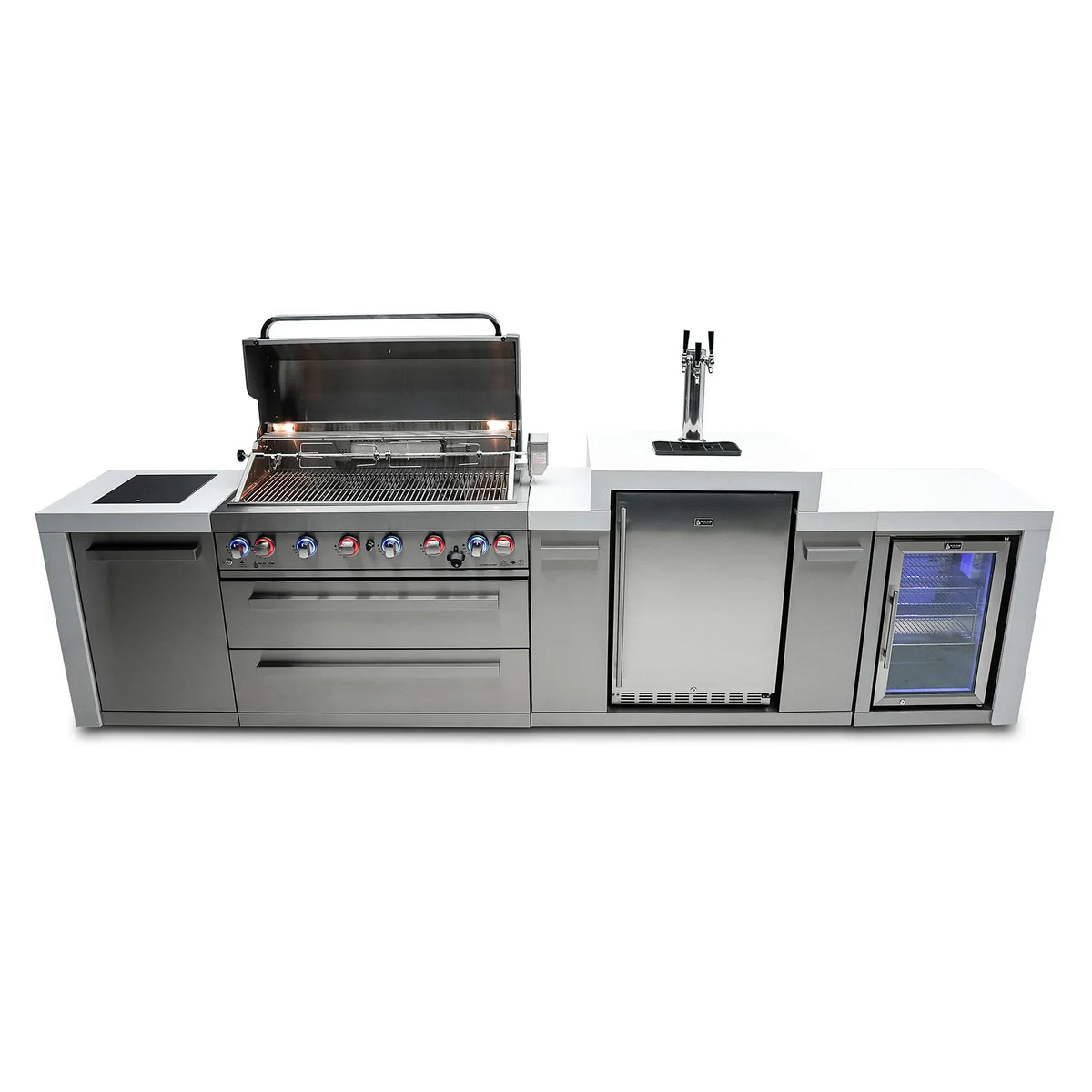 Mont Alpi 805 Deluxe BBQ Grill Island with Kegerator and Fridge Cabinet - MAI805-DKEGFC - MyBBQDirect