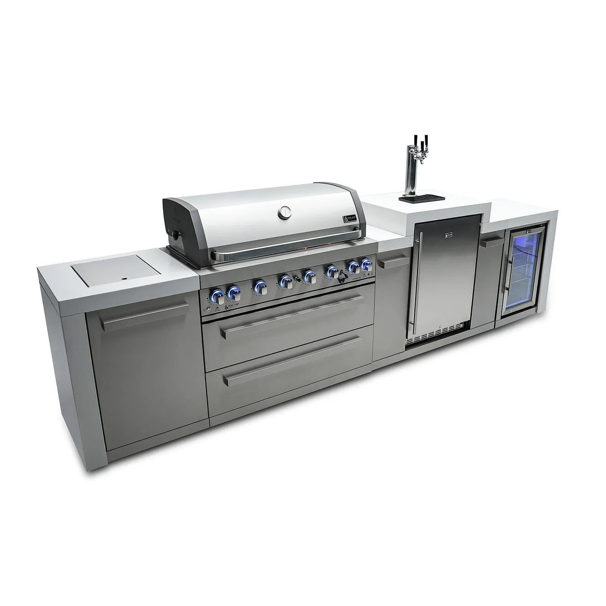 Mont Alpi 805 Deluxe BBQ Grill Island with Kegerator and Fridge Cabinet - MAI805-DKEGFC - MyBBQDirect