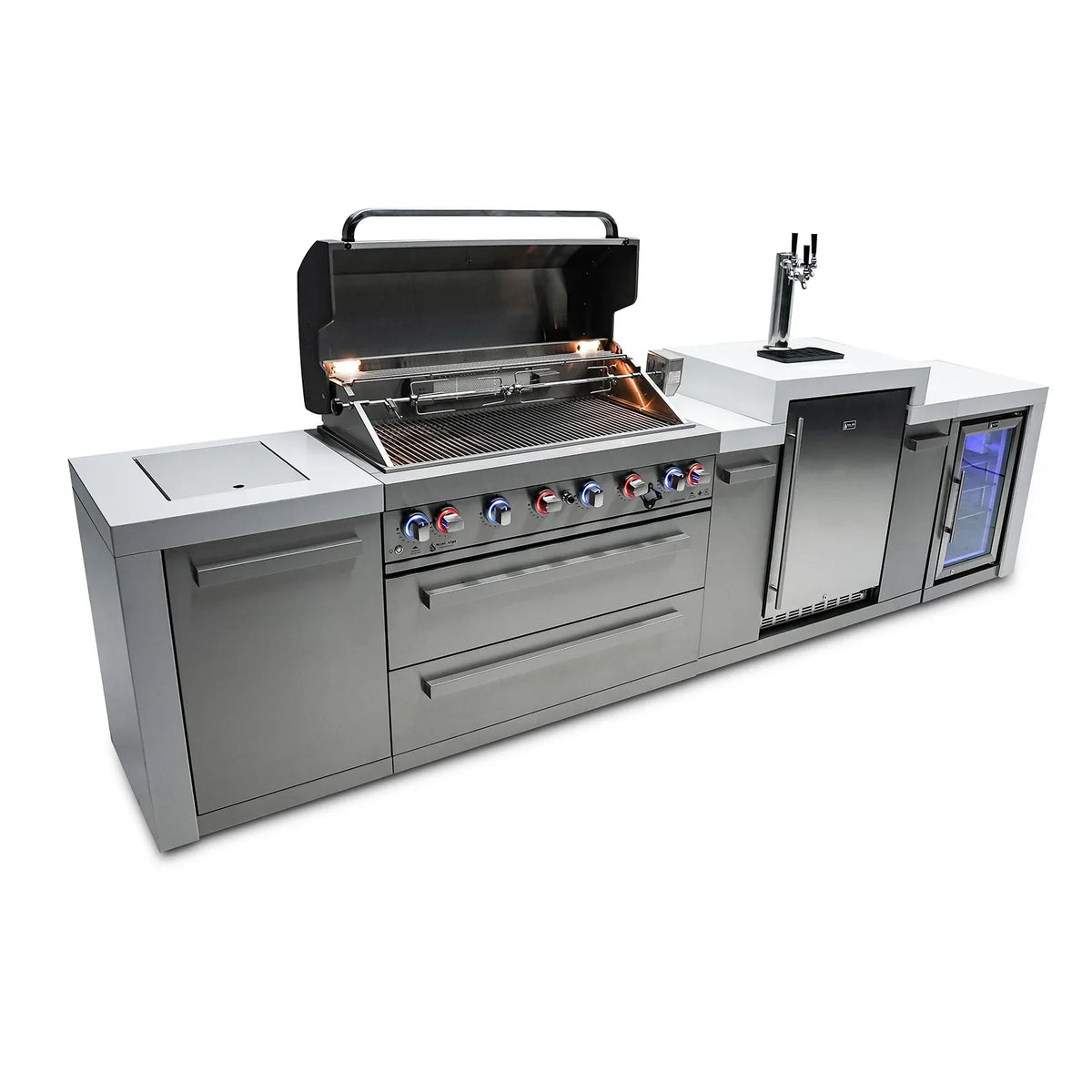 Mont Alpi 805 Deluxe BBQ Grill Island with Kegerator and Fridge Cabinet - MAI805-DKEGFC - MyBBQDirect