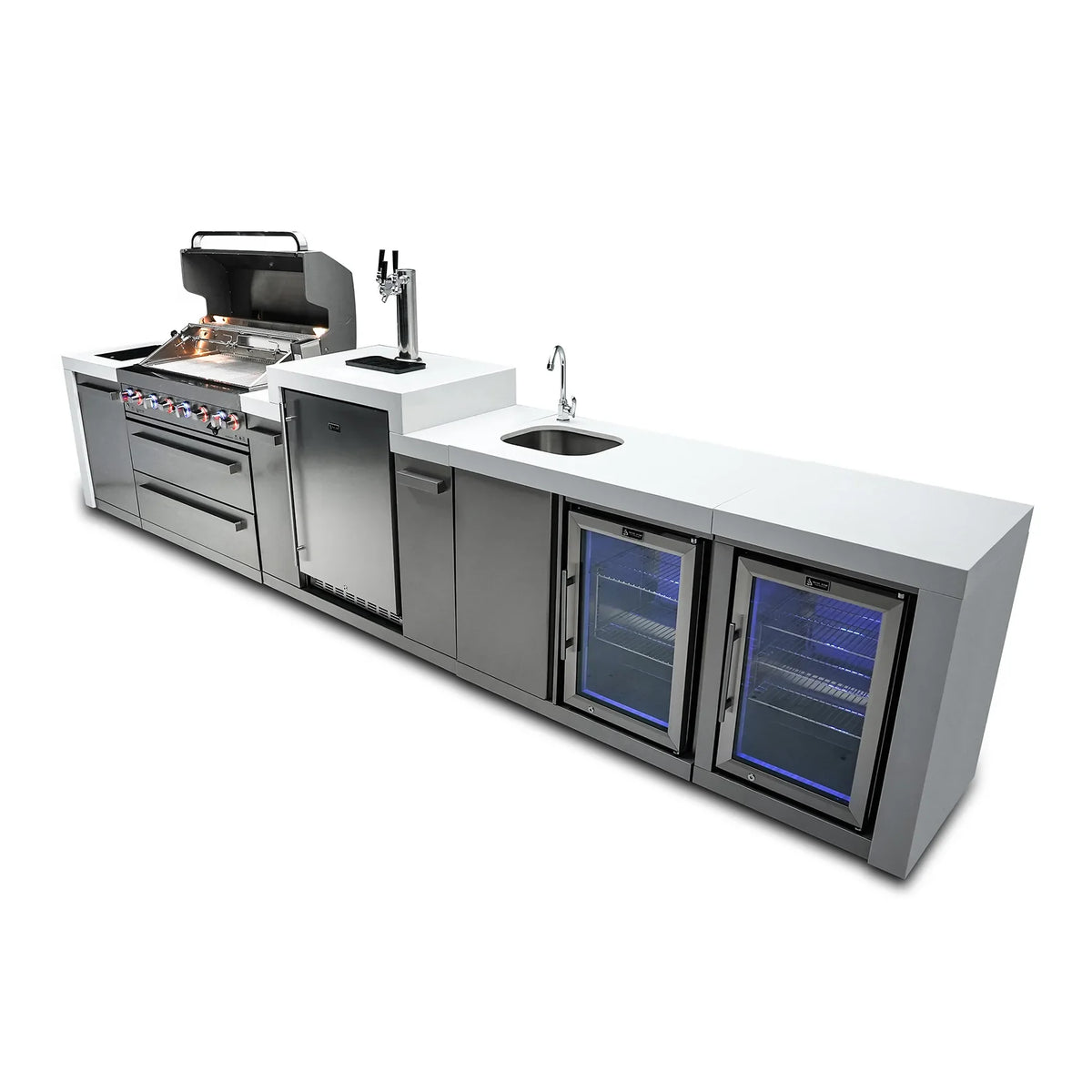 Mont Alpi 805 Deluxe BBQ Grill Island with Kegerator, Beverage Center and Fridge Cabinet - MAi805-DKEGBEVFC - MyBBQDirect