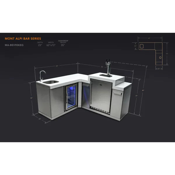 Mont Alpi Beverage Center with 90 Degree Corner and Kegerator - MA-BEV90KEG - MyBBQDirect