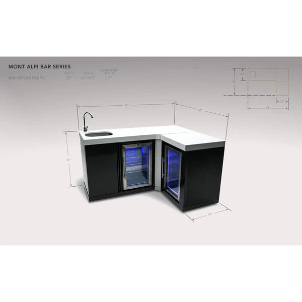 Mont Alpi Black Stainless Steel Beverage Center with 90 Degree Corner and fridge Cabinet - MA-BEVBSS90FC - MyBBQDirect