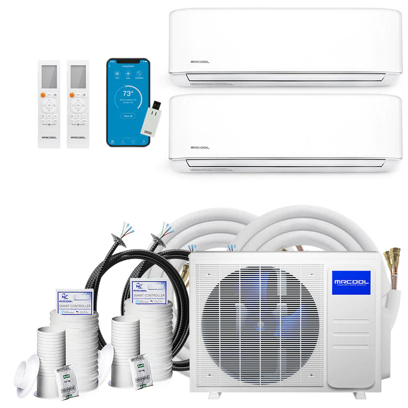 MRCOOL DIY 4th Generation Mini Split 18K BTU 2 Zone Ductless Air Conditioner with Heat Pump With 25 and 35 Ft Install Kit