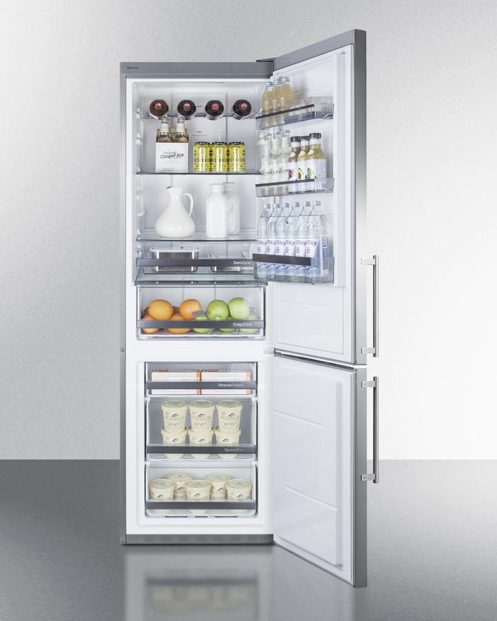 Summit 24" Wide Bottom Freezer Refrigerator with Stainless Steel Doors and Platinum Cabinet - FFBF249SS